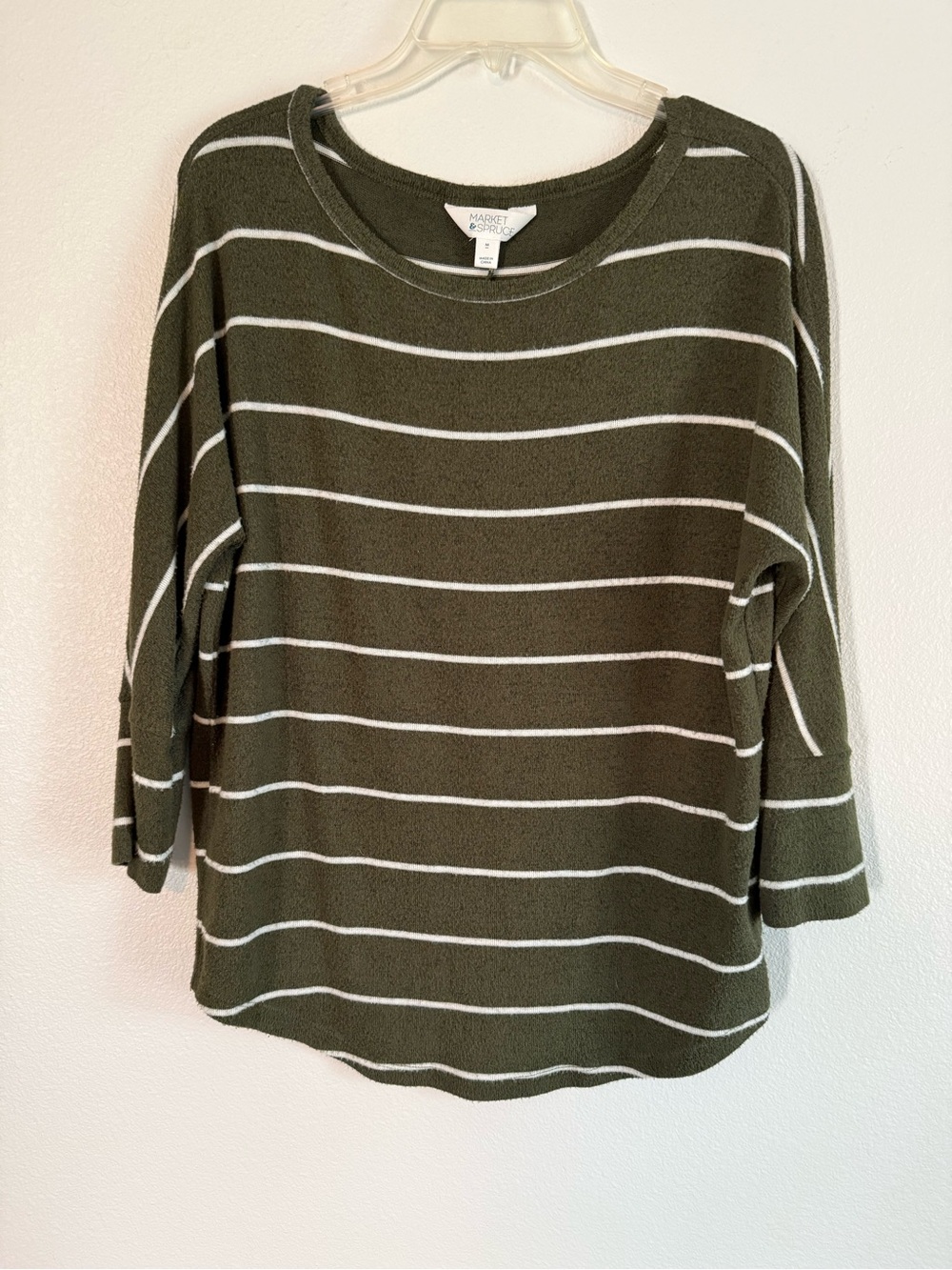 Market & Spruce Olive Green and White Striped Knit Top